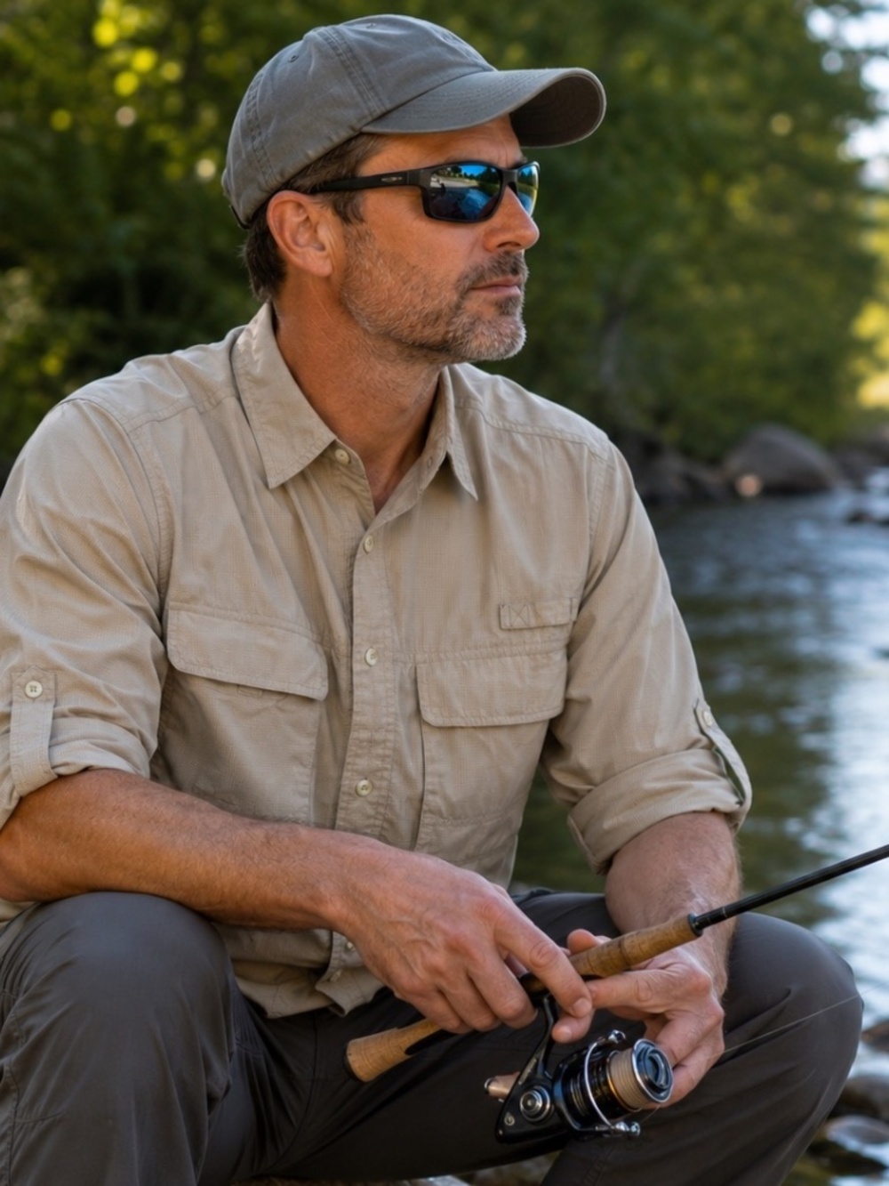 ExOfficio Insect Shield Men’s Fishing Shirt Khaki Vented Roll Tab Small